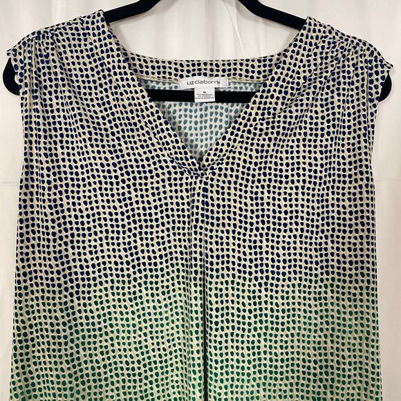 Liz Claiborne XL Sleeveless High-Low Hem Blouse Green Ombre Polka Dot Print - Picture 5 of 8